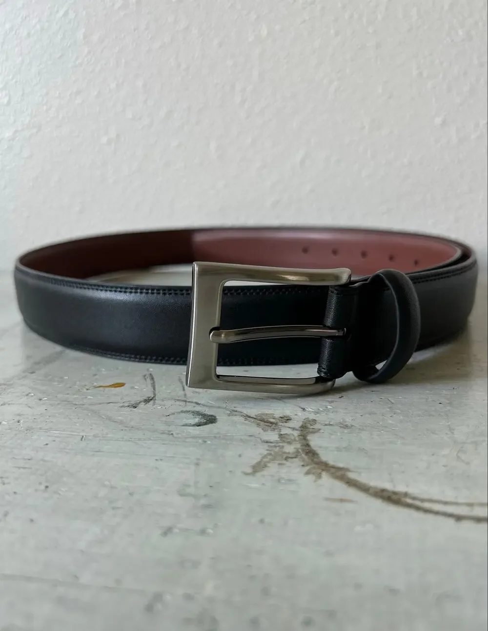 New Perry Ellis Portfolio Black Leather Dress Belt preppy casual minimalist 40